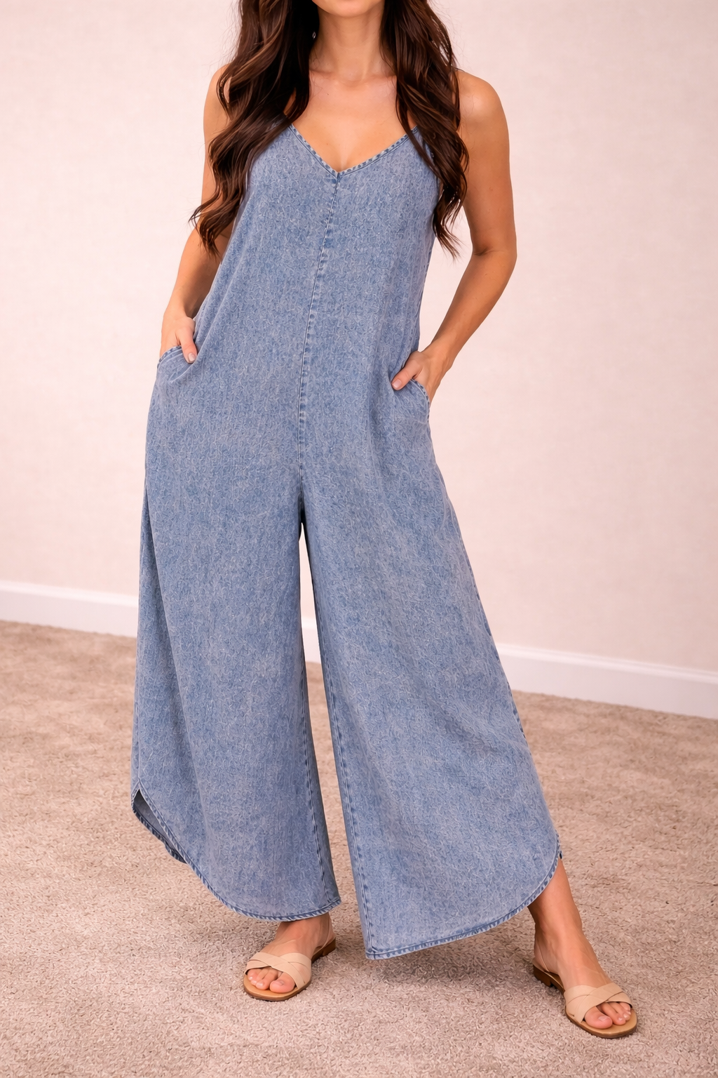 Zenana Denim wide leg jumpsuit