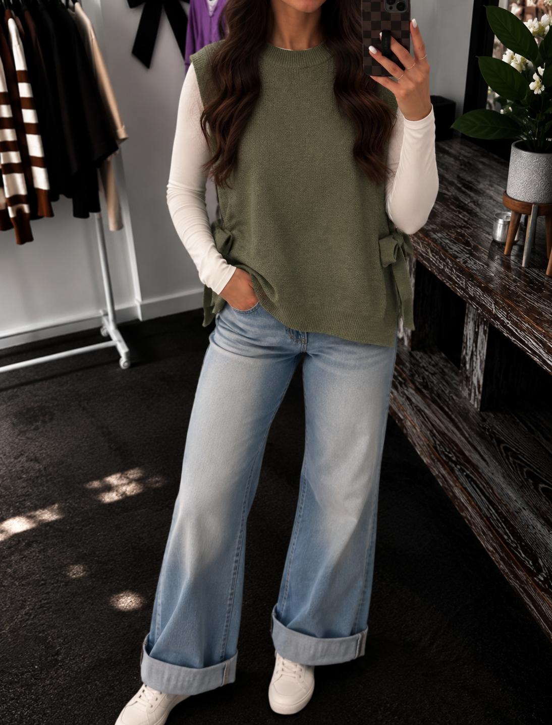 Zenana Side Tie Sweater Vest
