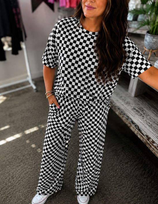 Black Checkered Lounge Pant Set