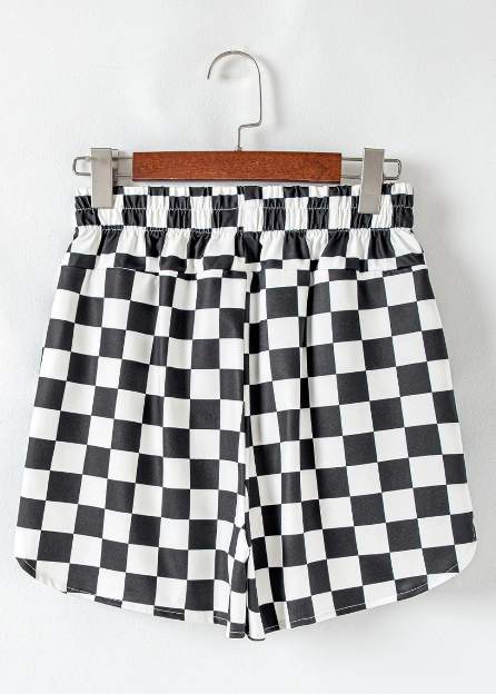 Black Checkered High Waist Lounge Shorts