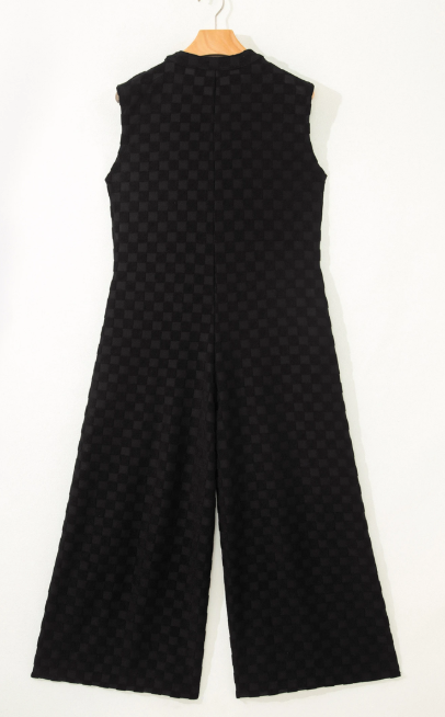 Black Textured Wide Leg Jumpsuit