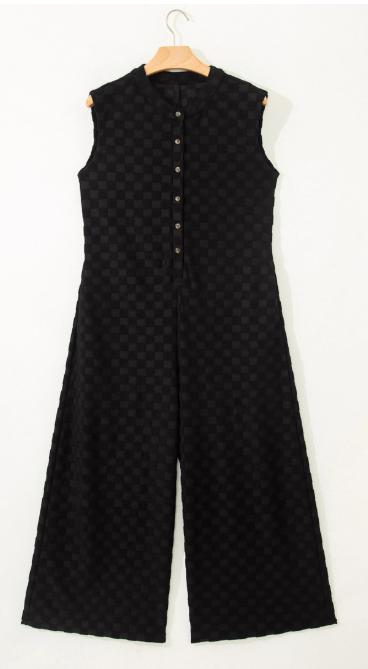 Black Textured Wide Leg Jumpsuit