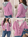Brushed Hacci Hooded Button-Down Shacket