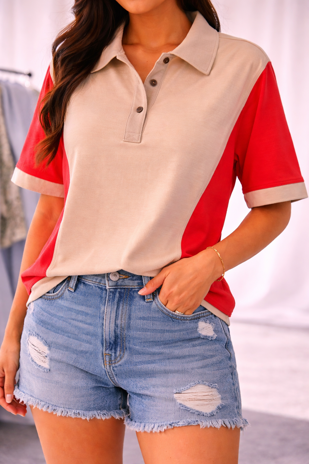 Retro Contrast Colorblock Polo Top