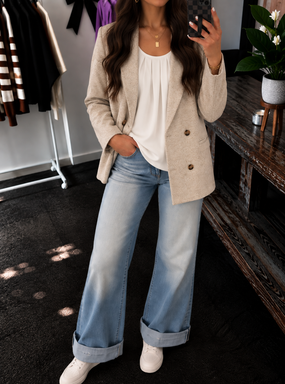 Oatmeal Single Breasted Elegant Suit Jacket