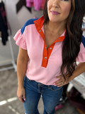 Pink Pop Color Block Henley Top
