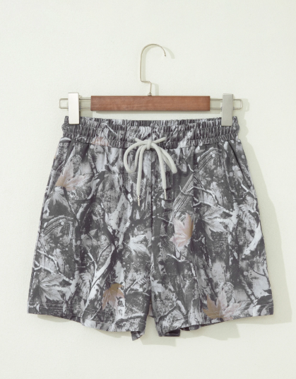 Gray Camo Drawstring Shorts