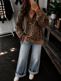 Leopard Print Pullover Hoodie Loose Fit Sweatshirt