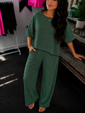 Raised rib short sleeve tee & pants set - Hunter Green