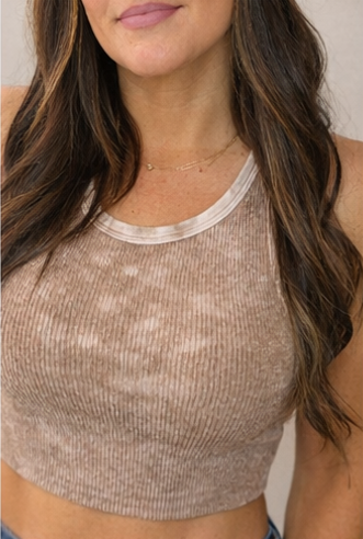 Washed ribbed seamless cropped tank top - Deep Camel