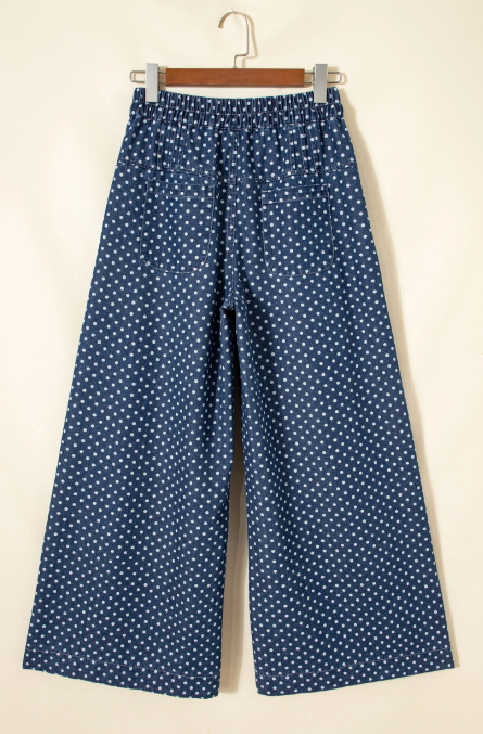 Sky Blue Polka Dot Wide Leg Jeans