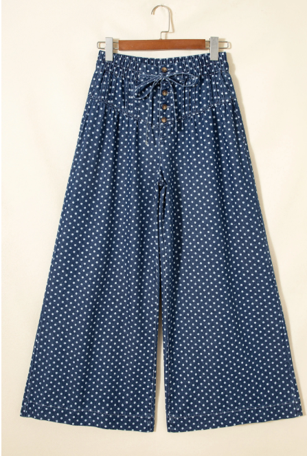 Sky Blue Polka Dot Wide Leg Jeans