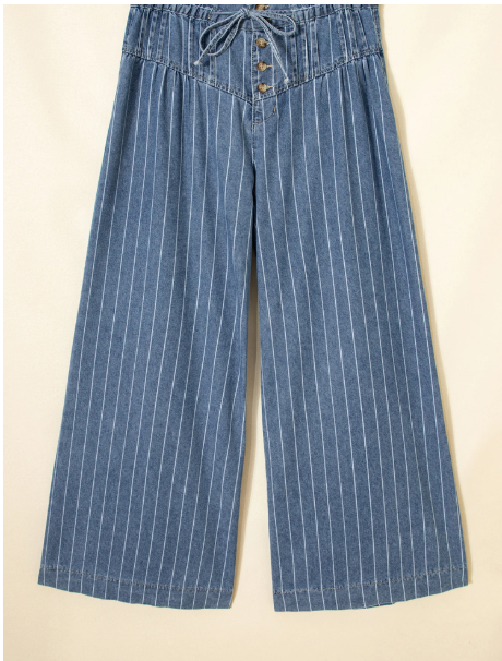Sky Blue Pinstripe Wide Leg Jeans