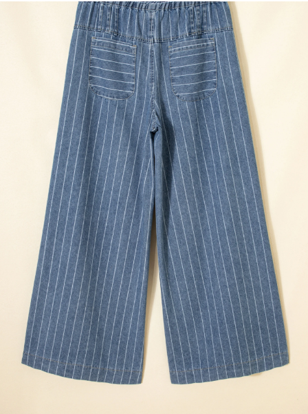 Sky Blue Pinstripe Wide Leg Jeans