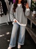 Striped Rib Banded Pullover - Charcoal