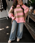 Striped Sweatshirt Oversized Fit Colorblock Long Sleeve