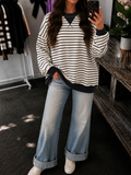Striped Rib Banded Pullover - Black & White