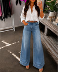 Vintage Denim Wide Leg Jeans High Waist Washed Western Style