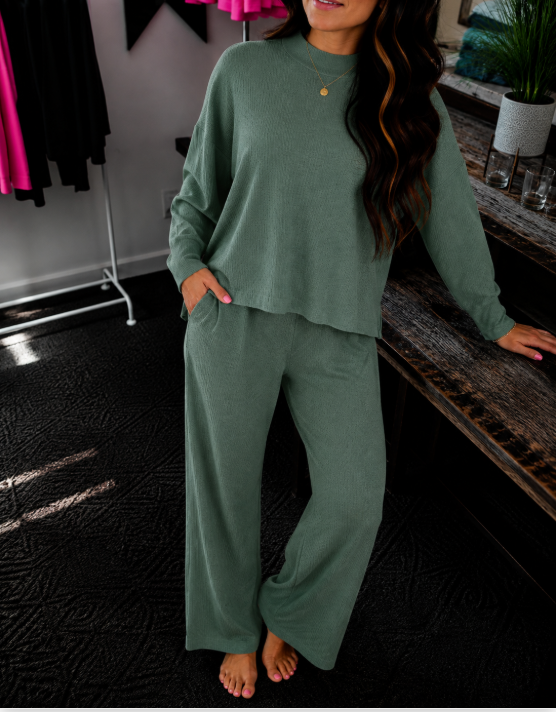Viscose Sweater Top & Pants Set - Ash Jade