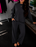Viscose Sweater Top & Pants Set - Black