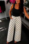 Khaki Checkered Barrel Jeans