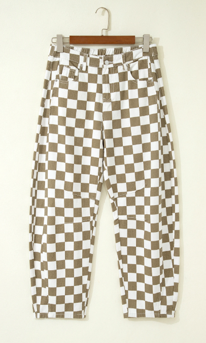 Khaki Checkered Barrel Jeans