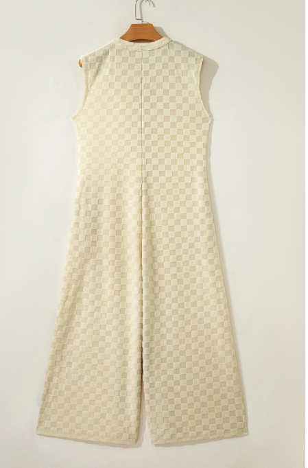 Ivory White Textured Wide Leg Jumpsuit