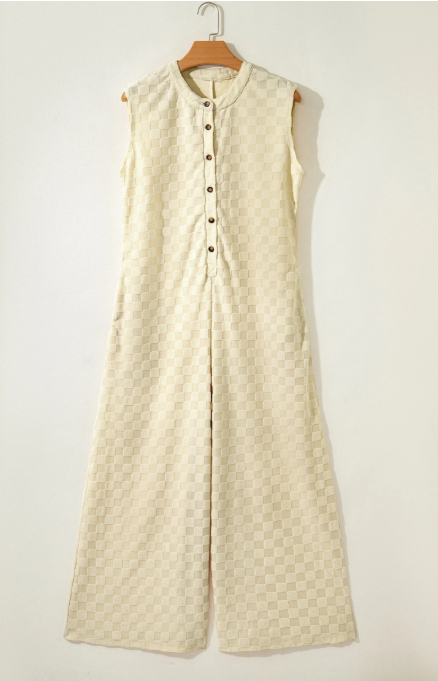 Ivory White Textured Wide Leg Jumpsuit
