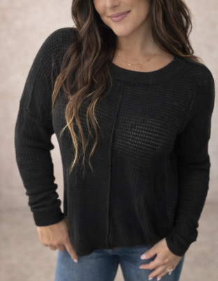 Zenana Waffle knit sweater - Black